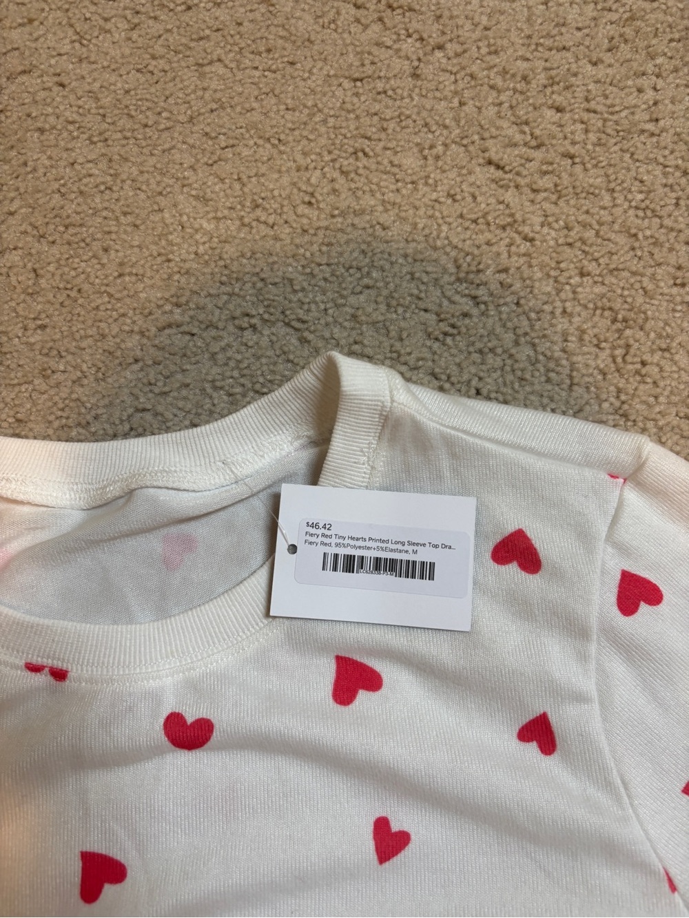 Long-Sleeve Heart Print Tee - White with Pink Hearts - Picture 2 of 4